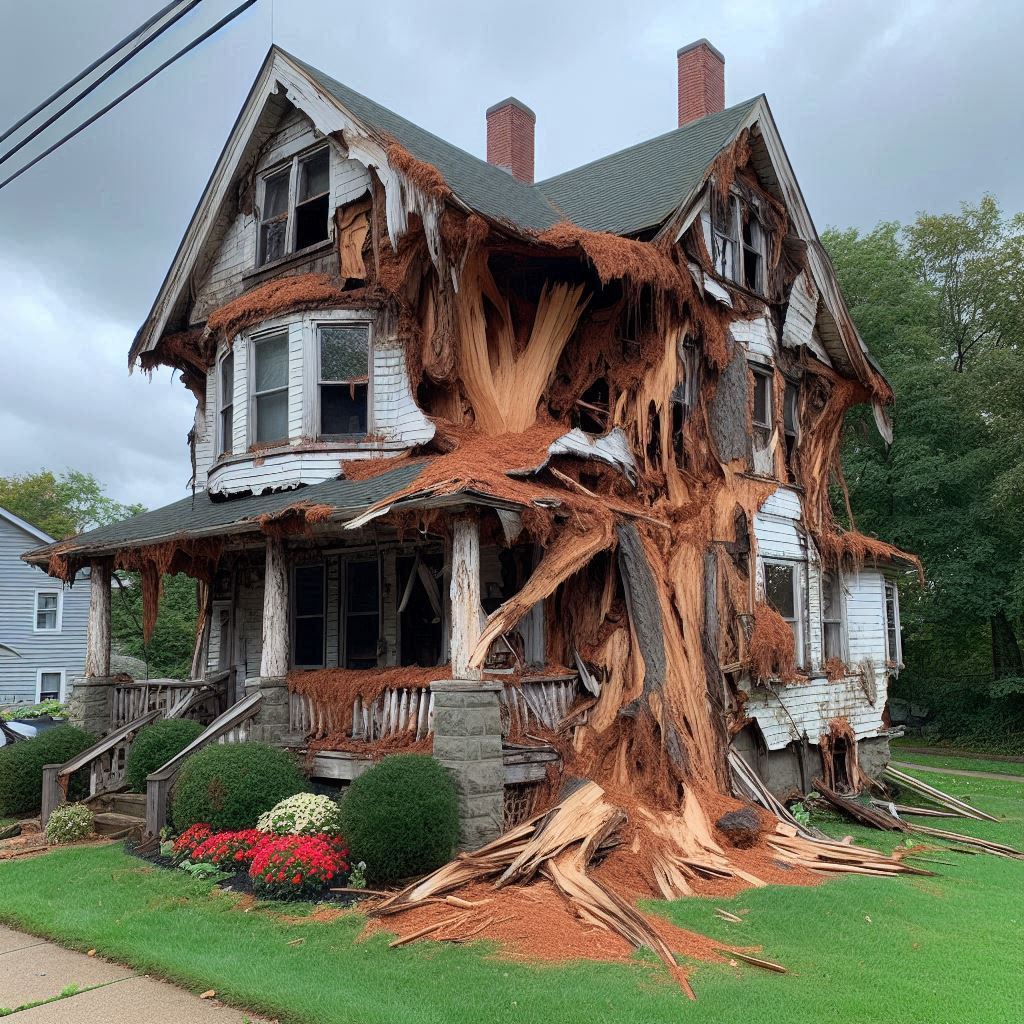 Blog Article - Tree with visible damage, including broken branches and signs of disease near an Allston home
